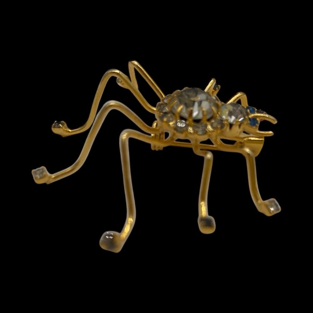 NWT- Vintage Rhinestone Spider Brooch - Gold Tone - Picture 7 of 9